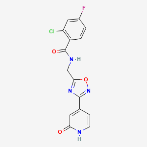 molecular formula C15H10ClFN4O3 B2768313 2-chloro-4-fluoro-N-((3-(2-oxo-1,2-dihydropyridin-4-yl)-1,2,4-oxadiazol-5-yl)methyl)benzamide CAS No. 2034349-34-1