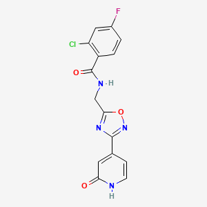 molecular formula C15H10ClFN4O3 B2768313 2-氯-4-氟-N-((3-(2-氧代-1,2-二氢喹啉-4-基)-1,2,4-噁二唑-5-基)甲基)苯甲酰胺 CAS No. 2034349-34-1