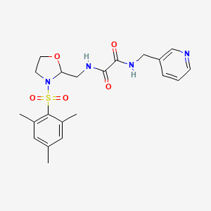 molecular formula C21H26N4O5S B2768324 N1-((3-(mesitylsulfonyl)oxazolidin-2-yl)methyl)-N2-(pyridin-3-ylmethyl)oxalamide CAS No. 868982-83-6