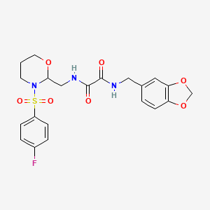 molecular formula C21H22FN3O7S B2768332 N1-(benzo[d][1,3]dioxol-5-ylmethyl)-N2-((3-((4-fluorophenyl)sulfonyl)-1,3-oxazinan-2-yl)methyl)oxalamide CAS No. 869071-62-5