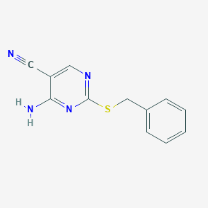 molecular formula C12H10N4S B276835 4-Amino-2-benzylsulfanylpyrimidine-5-carbonitrile 