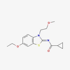 molecular formula C16H20N2O3S B2768368 N-[6-乙氧基-3-(2-甲氧基乙基)-1,3-苯并噻唑-2-基亚甲基]环丙烷羧酰胺 CAS No. 865161-92-8