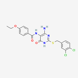 molecular formula C20H18Cl2N4O3S B2768380 N-(4-amino-2-((3,4-dichlorobenzyl)thio)-6-oxo-1,6-dihydropyrimidin-5-yl)-4-ethoxybenzamide CAS No. 888421-50-9