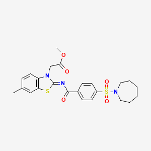 Methyl 2-[2-[4-(azepan-1-ylsulfonyl)benzoyl]imino-6-methyl-1,3-benzothiazol-3-yl]acetate