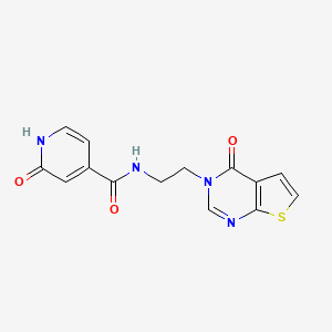 molecular formula C14H12N4O3S B2768403 2-oxo-N-(2-(4-oxothieno[2,3-d]pyrimidin-3(4H)-yl)ethyl)-1,2-dihydropyridine-4-carboxamide CAS No. 2034601-17-5