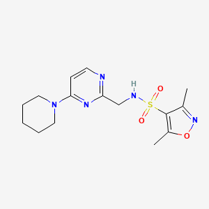 molecular formula C15H21N5O3S B2768404 3,5-dimethyl-N-((4-(piperidin-1-yl)pyrimidin-2-yl)methyl)isoxazole-4-sulfonamide CAS No. 1797718-02-5
