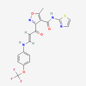 molecular formula C18H13F3N4O4S B2768409 5-methyl-N-(1,3-thiazol-2-yl)-3-{3-[4-(trifluoromethoxy)anilino]acryloyl}-4-isoxazolecarboxamide CAS No. 338794-77-7