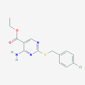 molecular formula C14H14ClN3O2S B276841 4-Amino-2-(4-chloro-benzylsulfanyl)-pyrimidine-5-carboxylic acid ethyl ester 