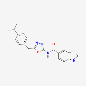 molecular formula C20H18N4O2S B2768417 N-(5-(4-isopropylbenzyl)-1,3,4-oxadiazol-2-yl)benzo[d]thiazole-6-carboxamide CAS No. 1172304-17-4