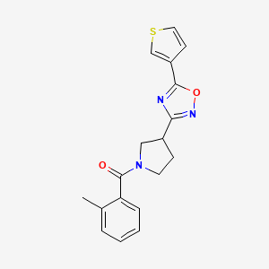 molecular formula C18H17N3O2S B2768436 (3-(5-(Thiophen-3-yl)-1,2,4-oxadiazol-3-yl)pyrrolidin-1-yl)(o-tolyl)methanone CAS No. 2034370-72-2