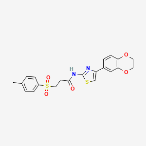 molecular formula C21H20N2O5S2 B2768439 N-(4-(2,3-dihydrobenzo[b][1,4]dioxin-6-yl)thiazol-2-yl)-3-tosylpropanamide CAS No. 895446-17-0