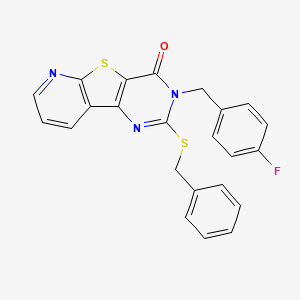 molecular formula C23H16FN3OS2 B2768453 4-benzylsulfanyl-5-[(4-fluorophenyl)methyl]-8-thia-3,5,10-triazatricyclo[7.4.0.02,7]trideca-1(9),2(7),3,10,12-pentaen-6-one CAS No. 1223990-62-2