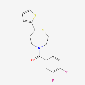 molecular formula C16H15F2NOS2 B2768468 (3,4-Difluorophenyl)(7-(thiophen-2-yl)-1,4-thiazepan-4-yl)methanone CAS No. 1705214-86-3