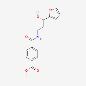 molecular formula C16H17NO5 B2768502 Methyl 4-((3-(furan-2-yl)-3-hydroxypropyl)carbamoyl)benzoate CAS No. 1421523-76-3