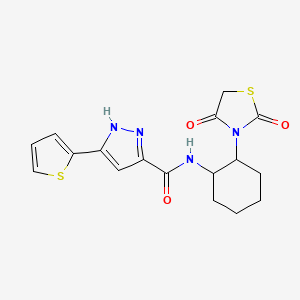 molecular formula C17H18N4O3S2 B2768514 N-(2-(2,4-dioxothiazolidin-3-yl)cyclohexyl)-3-(thiophen-2-yl)-1H-pyrazole-5-carboxamide CAS No. 1296274-84-4