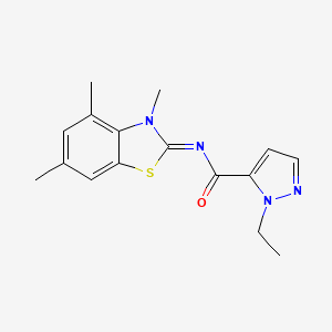 molecular formula C16H18N4OS B2768521 (E)-1-乙基-N-(3,4,6-三甲基苯并[d]噻唑-2(3H)-基亚甲基)-1H-吡唑-5-甲酰胺 CAS No. 1173472-82-6