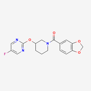 molecular formula C17H16FN3O4 B2768523 Benzo[d][1,3]dioxol-5-yl(3-((5-fluoropyrimidin-2-yl)oxy)piperidin-1-yl)methanone CAS No. 2034436-33-2