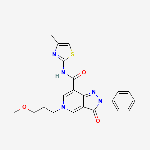 molecular formula C21H21N5O3S B2768542 5-(3-methoxypropyl)-N-(4-methylthiazol-2-yl)-3-oxo-2-phenyl-3,5-dihydro-2H-pyrazolo[4,3-c]pyridine-7-carboxamide CAS No. 921822-60-8