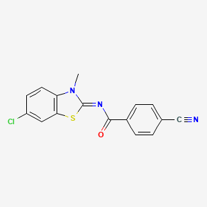 molecular formula C16H10ClN3OS B2768553 (Z)-N-(6-氯-3-甲基苯并[d]噻唑-2(3H)-基亚甲基)-4-氰基苯甲酰胺 CAS No. 393837-26-8