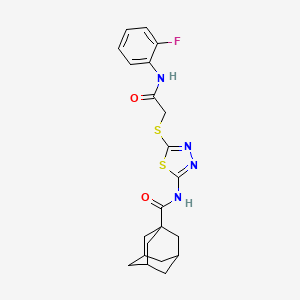 molecular formula C21H23FN4O2S2 B2768566 N-[5-[2-(2-fluoroanilino)-2-oxoethyl]sulfanyl-1,3,4-thiadiazol-2-yl]adamantane-1-carboxamide CAS No. 392298-07-6