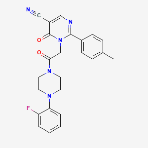 molecular formula C24H22FN5O2 B2768583 1-(2-(4-(2-Fluorophenyl)piperazin-1-yl)-2-oxoethyl)-6-oxo-2-(p-tolyl)-1,6-dihydropyrimidine-5-carbonitrile CAS No. 1251680-10-0