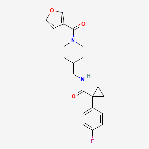 molecular formula C21H23FN2O3 B2768586 1-(4-fluorophenyl)-N-((1-(furan-3-carbonyl)piperidin-4-yl)methyl)cyclopropanecarboxamide CAS No. 1396802-11-1