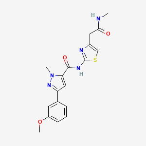 molecular formula C18H19N5O3S B2768609 3-(3-methoxyphenyl)-1-methyl-N-(4-(2-(methylamino)-2-oxoethyl)thiazol-2-yl)-1H-pyrazole-5-carboxamide CAS No. 1219904-32-1