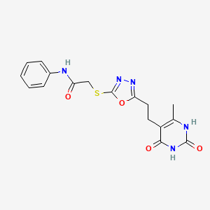 2-((5-(2-(6-methyl-2,4-dioxo-1,2,3,4-tetrahydropyrimidin-5-yl)ethyl)-1,3,4-oxadiazol-2-yl)thio)-N-phenylacetamide