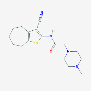 molecular formula C17H24N4OS B276863 N-(3-cyano-5,6,7,8-tetrahydro-4H-cyclohepta[b]thiophen-2-yl)-2-(4-methylpiperazin-1-yl)acetamide 