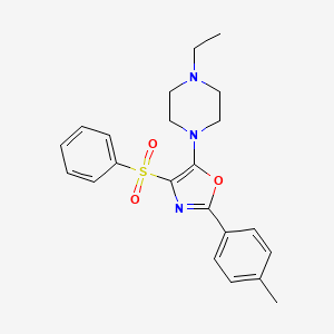 molecular formula C22H25N3O3S B2768634 5-(4-Ethylpiperazin-1-yl)-4-(phenylsulfonyl)-2-(p-tolyl)oxazole CAS No. 862758-85-8