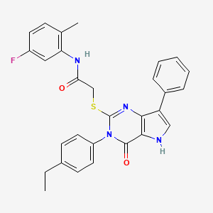 molecular formula C29H25FN4O2S B2768636 2-((3-(4-ethylphenyl)-4-oxo-7-phenyl-4,5-dihydro-3H-pyrrolo[3,2-d]pyrimidin-2-yl)thio)-N-(5-fluoro-2-methylphenyl)acetamide CAS No. 2034274-90-1