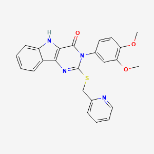 molecular formula C24H20N4O3S B2768640 3-(3,4-dimethoxyphenyl)-2-((pyridin-2-ylmethyl)thio)-3H-pyrimido[5,4-b]indol-4(5H)-one CAS No. 888443-78-5
