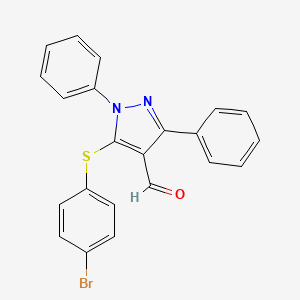 molecular formula C22H15BrN2OS B2768683 5-[(4-bromophenyl)sulfanyl]-1,3-diphenyl-1H-pyrazole-4-carbaldehyde CAS No. 956183-52-1