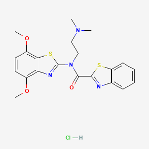 molecular formula C21H23ClN4O3S2 B2768694 N-(4,7-dimethoxybenzo[d]thiazol-2-yl)-N-(2-(dimethylamino)ethyl)benzo[d]thiazole-2-carboxamide hydrochloride CAS No. 1215622-24-4
