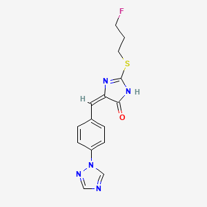 molecular formula C15H14FN5OS B2768701 2-[(3-fluoropropyl)sulfanyl]-5-{(E)-[4-(1H-1,2,4-triazol-1-yl)phenyl]methylidene}-3,5-dihydro-4H-imidazol-4-one CAS No. 860648-85-7