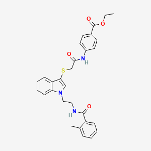 molecular formula C29H29N3O4S B2768709 Ethyl 4-[[2-[1-[2-[(2-methylbenzoyl)amino]ethyl]indol-3-yl]sulfanylacetyl]amino]benzoate CAS No. 532970-29-9