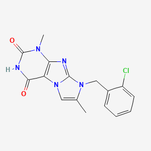 molecular formula C16H14ClN5O2 B2768710 8-[(2-Chlorophenyl)methyl]-1,7-dimethyl-1,3,5-trihydro-4-imidazolino[1,2-h]pur ine-2,4-dione CAS No. 879453-47-1