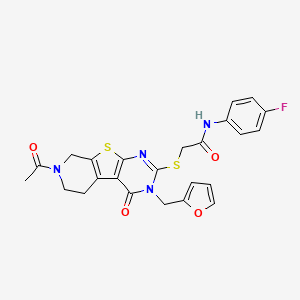molecular formula C24H21FN4O4S2 B2768735 2-((7-acetyl-3-(furan-2-ylmethyl)-4-oxo-3,4,5,6,7,8-hexahydropyrido[4',3':4,5]thieno[2,3-d]pyrimidin-2-yl)thio)-N-(4-fluorophenyl)acetamide CAS No. 1217036-58-2