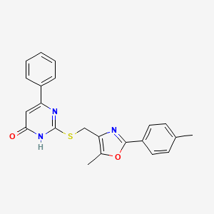 molecular formula C22H19N3O2S B2768750 2-(((5-Methyl-2-(p-tolyl)oxazol-4-yl)methyl)thio)-6-phenylpyrimidin-4-ol CAS No. 1040646-09-0