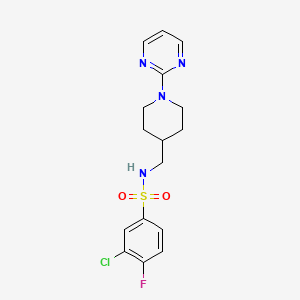 molecular formula C16H18ClFN4O2S B2768765 3-chloro-4-fluoro-N-((1-(pyrimidin-2-yl)piperidin-4-yl)methyl)benzenesulfonamide CAS No. 1235647-89-8
