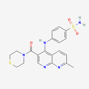 molecular formula C20H21N5O3S2 B2768779 4-((7-甲基-3-(硫吗啉-4-甲酰)-1,8-萘啶-4-基)氨基)苯磺酰胺 CAS No. 1251587-62-8