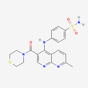 molecular formula C20H21N5O3S2 B2768779 4-{[7-methyl-3-(thiomorpholine-4-carbonyl)-1,8-naphthyridin-4-yl]amino}benzene-1-sulfonamide CAS No. 1251587-62-8