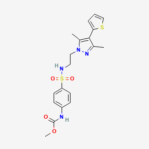 molecular formula C19H22N4O4S2 B2768780 甲基(4-(N-(2-(3,5-二甲基-4-(噻吩-2-基)-1H-吡唑-1-基)乙基)磺酰胺基)苯基)甲酸酯 CAS No. 2034555-40-1