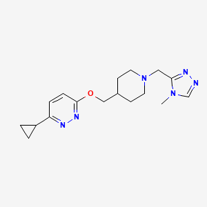molecular formula C17H24N6O B2768788 3-Cyclopropyl-6-[[1-[(4-methyl-1,2,4-triazol-3-yl)methyl]piperidin-4-yl]methoxy]pyridazine CAS No. 2320533-46-6