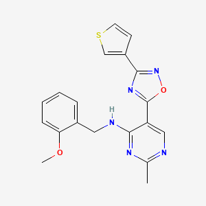 molecular formula C19H17N5O2S B2768791 N-(2-甲氧基苯甲基)-2-甲基-5-(3-(噻吩-3-基)-1,2,4-噁二唑-5-基)嘧啶-4-胺 CAS No. 2034340-68-4