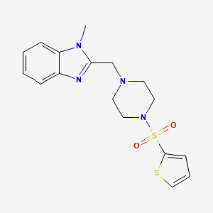 molecular formula C17H20N4O2S2 B2768804 1-methyl-2-((4-(thiophen-2-ylsulfonyl)piperazin-1-yl)methyl)-1H-benzo[d]imidazole CAS No. 1171203-89-6