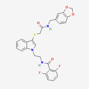 N-[2-[3-[2-(1,3-benzodioxol-5-ylmethylamino)-2-oxoethyl]sulfanylindol-1-yl]ethyl]-2,6-difluorobenzamide
