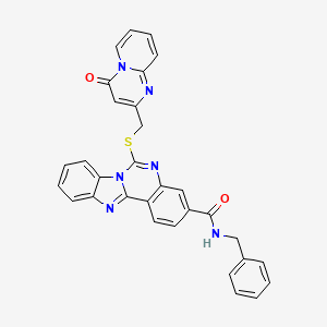 molecular formula C31H22N6O2S B2768807 N-苄基-6-[(4-氧代吡啶[1,2-a]嘧啶-2-基)甲基磺醚基]苯并咪唑并[1,2-c]喹唑啉-3-羧酰胺 CAS No. 443670-71-1