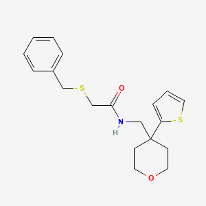 molecular formula C19H23NO2S2 B2768820 2-(苄基硫)-N-((4-(噻吩-2-基)四氢-2H-吡喃-4-基)甲基)乙酰胺 CAS No. 1206985-45-6