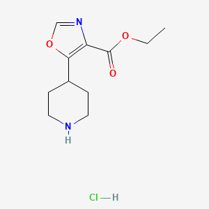 molecular formula C11H17ClN2O3 B2768823 Ethyl 5-(piperidin-4-yl)oxazole-4-carboxylate hydrochloride CAS No. 2174001-77-3